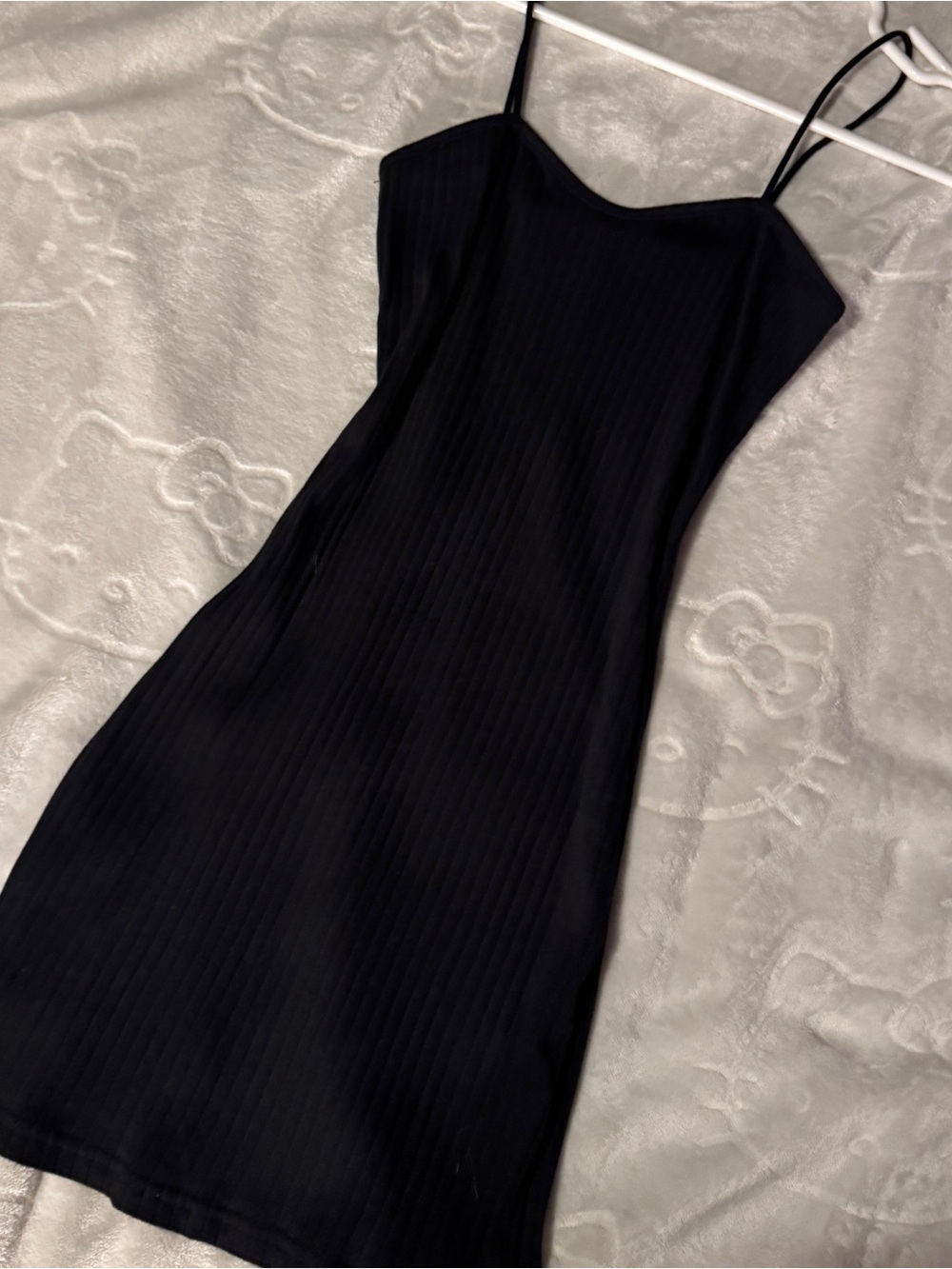 Black Ribbed Spaghetti Strap Fitted Mini Dress Petite XXS